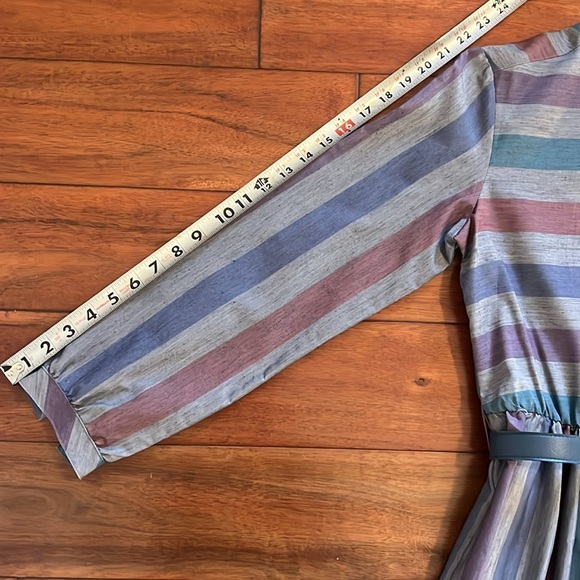 Vintage K.C. Petites Belted Collared Dress Size 8 Multi-Striped Long Sleeve - Picture 10 of 10